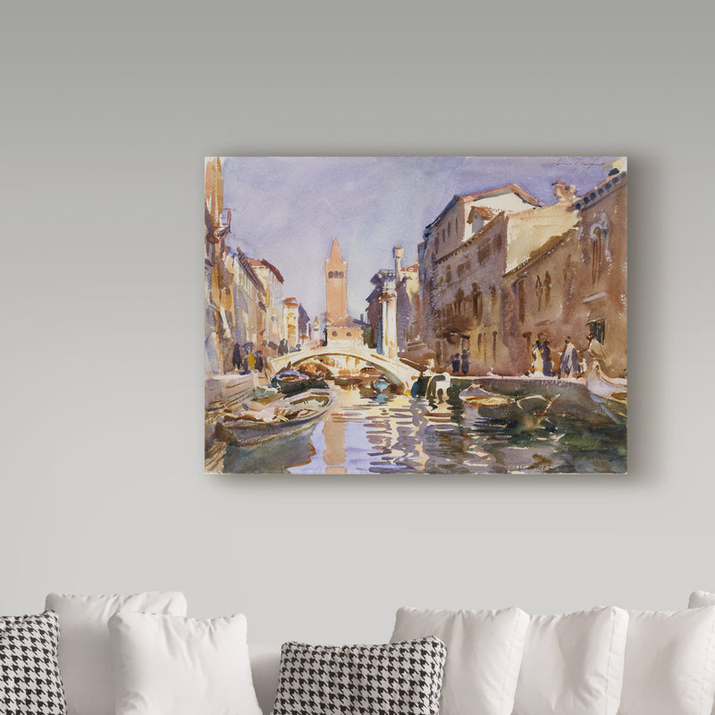 «Venetian Canal» par John Singer Sargent - reproduction d'art sur toile tendue, H 24 po x l 32 po x P 2 po