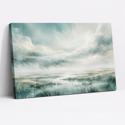 Paysage de marais turquoise aux veines dorées, tableau sur toile