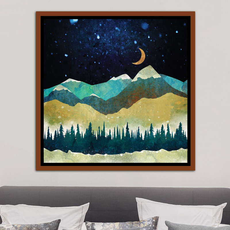 «Snow Night», reproduction sur toile, Cadre flottant brun, H 37 po x l 37 po x P 1,5 po
