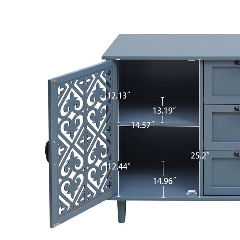 Armoire américaine à 2 portes et 3 tiroirs, convient pour la chambre à coucher, le salon et le bureau, Bleu