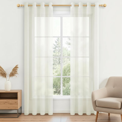 Faux Linen Sheer Curtain Panel Pair