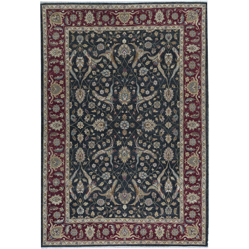 Tapis noir et rouge de haute qualité noué à la main