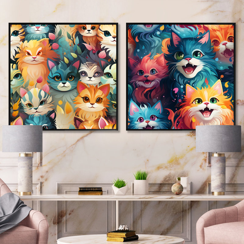 Ensemble de 2 papiers peints Curious Feline Army For Kids - animaux, Cadre flottant noir, H 16 po x l 33 po