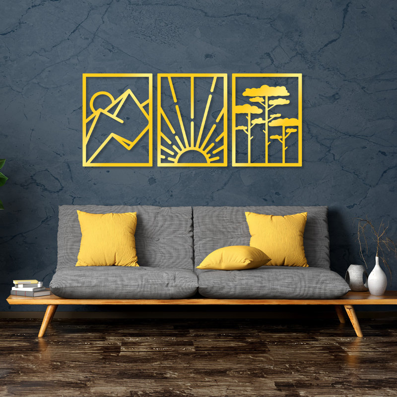 Elegant Decorative Metal Wall Accessory (3 Pieces), Gold Finish, 22.0 x 16.5 inches | Durable Metal Body, Thickness: 0.06 inches | Perfect for Living Room, Office, or Gallery Wall Decor, Stylish and Contemporary Design