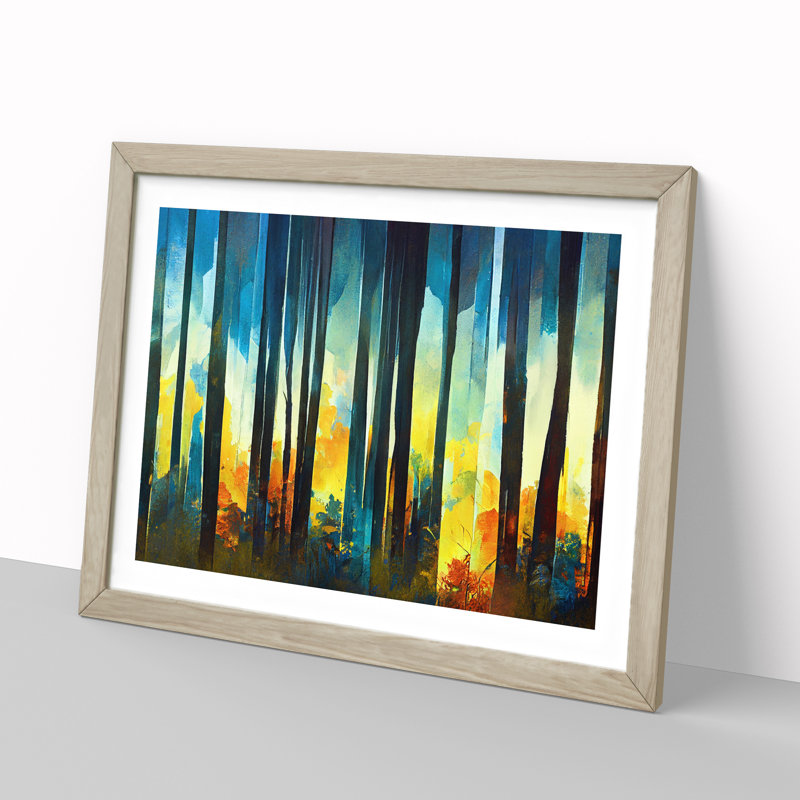 Ice Cool Abstract Forest Vol.5 - Single Picture Frame Painting, 46cm H x 64cm W x 2cm D, Oak
