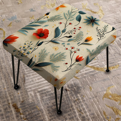 Green And Yellow Retro Bouquet Revival - Eclectic Rectangle Ottoman