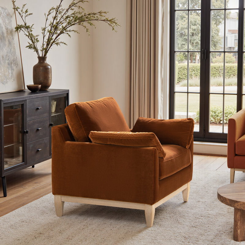 Fauteuil d'appoint de style campagne moderne de 36 po Pasadena, Velours orange brûlé