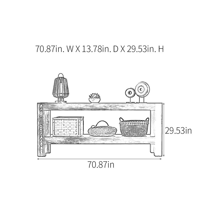 Retro Minimalist Practical Console Table, 29.53" H x 70.87" W x 13.78" D, Brown