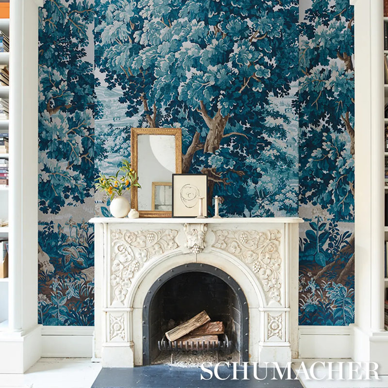 Schumacher x Johnson Hartig La Foret 3 Panel Set, Antique Blue Forest