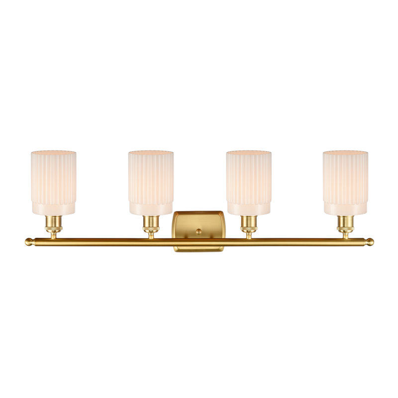 Éclairage pour salle de bain 4 lumières Caplinger, Blanc mat, Ampoule DEL 6 watts Vinage, Or satiné