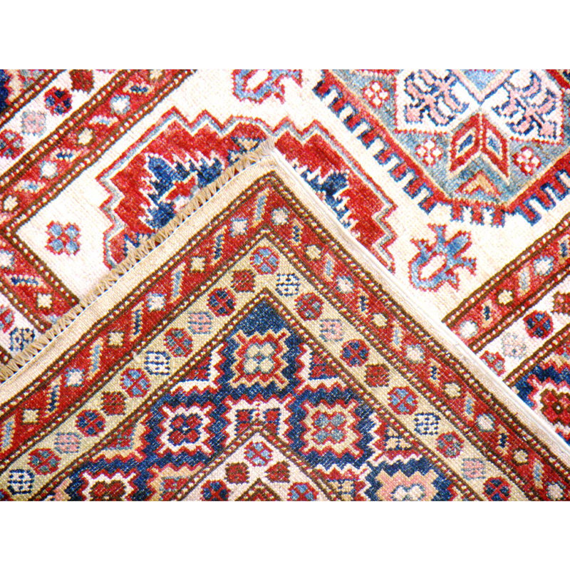 Tapis unique rouge / ivoire noué à la main de 2 pi 9 po x 13 pi 8 po