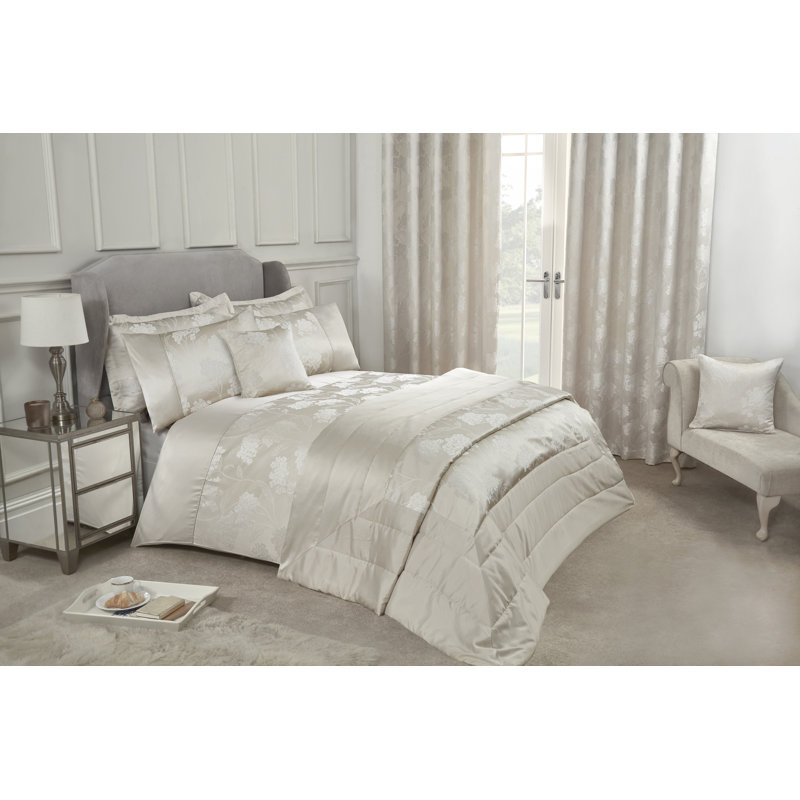 Blossom Satin Floral Bedding with Pillowcases, King, Cream