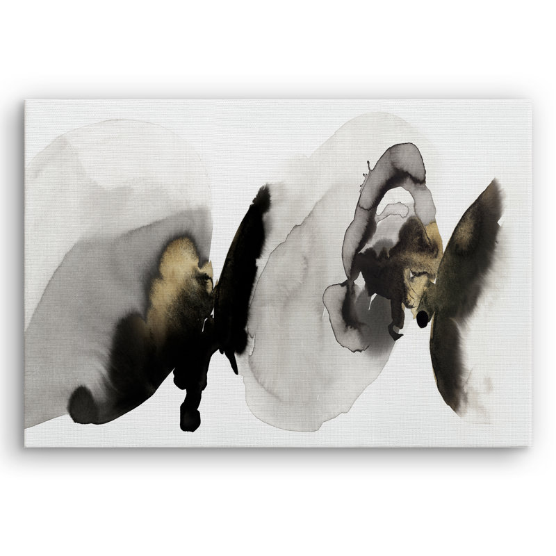 Art mural 24 x 36 sur toile de style encre noire, grise et dorée, H 24 po x l 36 po