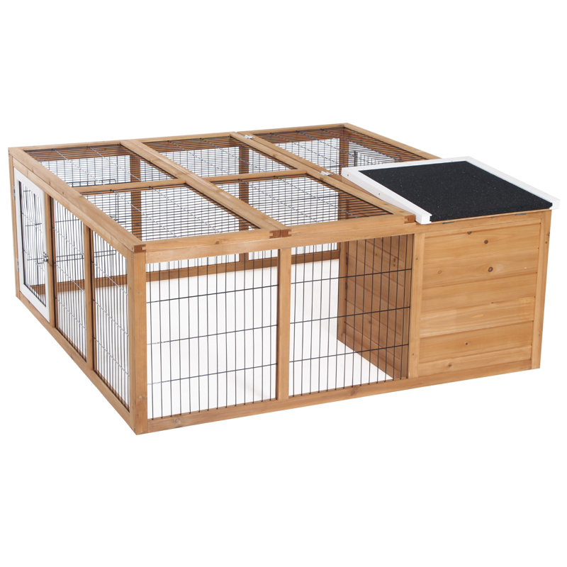 Cage à lapin avec cage principale ouverte, Bois naturel