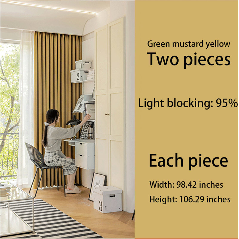 Chenille Room Darkening Curtain Panel Pair, Yellow