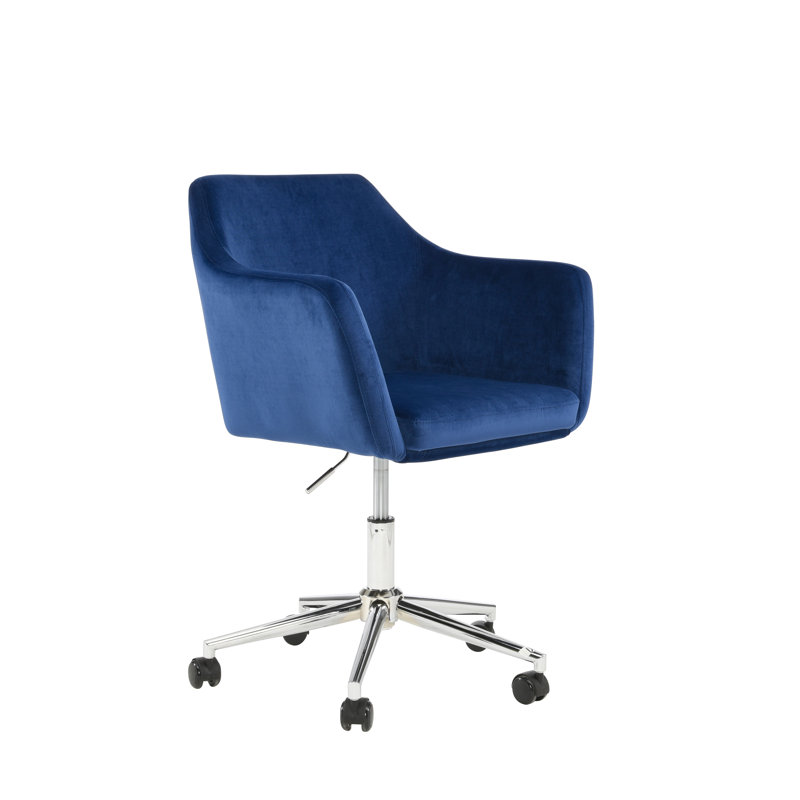 Chaise de bureau Noell, Velours bleu saphir