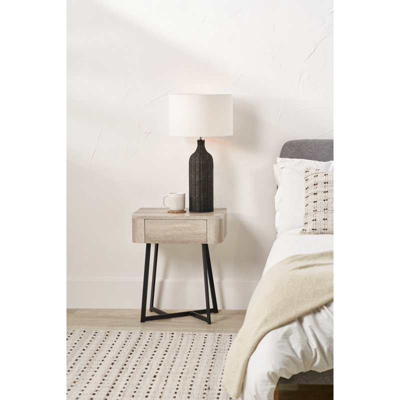 Angeliah 50cm W Metal Bedside Table, Grey Oak