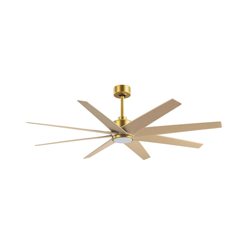 Ariella - Ventilateur de plafond à huit pales - DEL intégrée, Laiton brossé, Ton érable clair