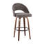 Tabouret de bar à hauteur fixe en bois de noyer et tissu gris foncé avec repose-pieds rond en métal noir - ensemble de 2