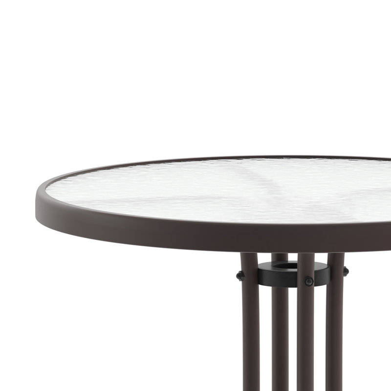 Amlie 23.75" Round Tempered Glass Metal Table with Smooth Ripple Design Top, Clear/Bronze