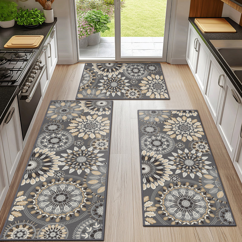 Tapis de cuisine antidérapant 3 pièces Mcnish, Gris / brun