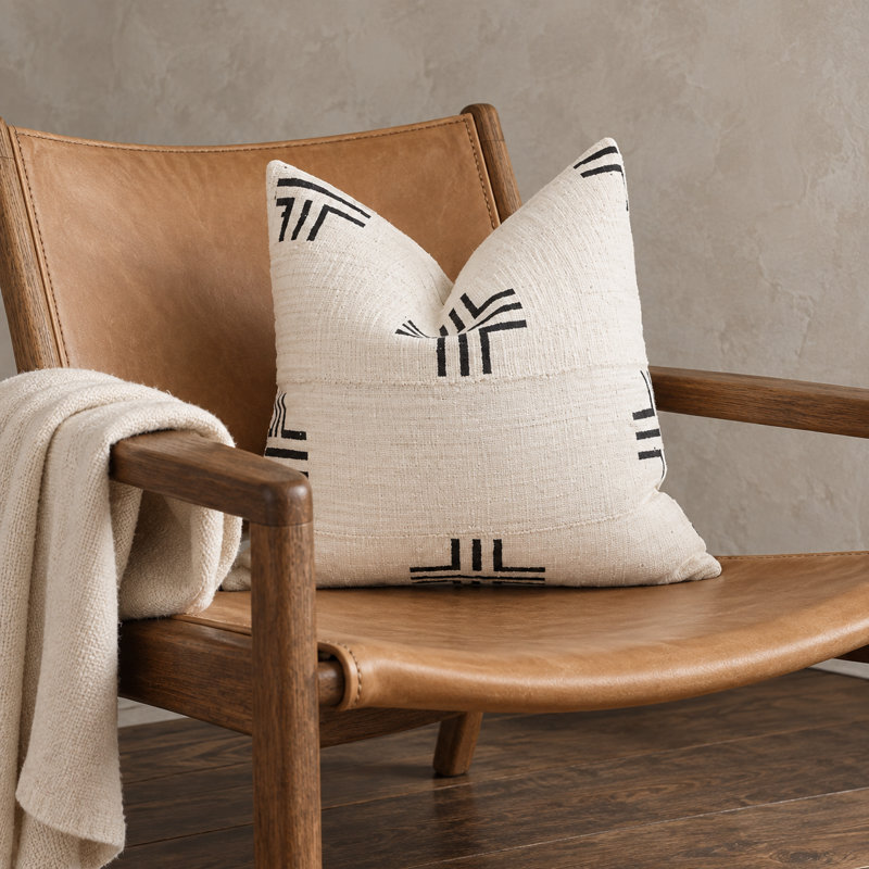 Handwoven African Bogolan Mudcloth Cotton Decorative Pillow Cover, 18x18