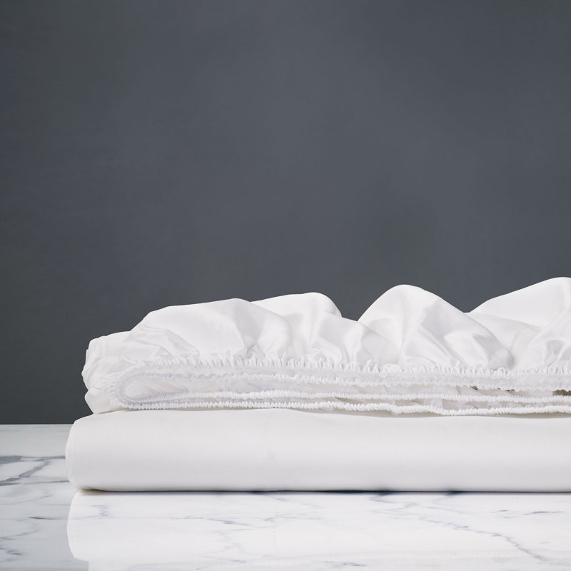 Nuvola Luxe Egyptian Cotton Sateen Fitted Sheet, White, Twin Fitted Sheet