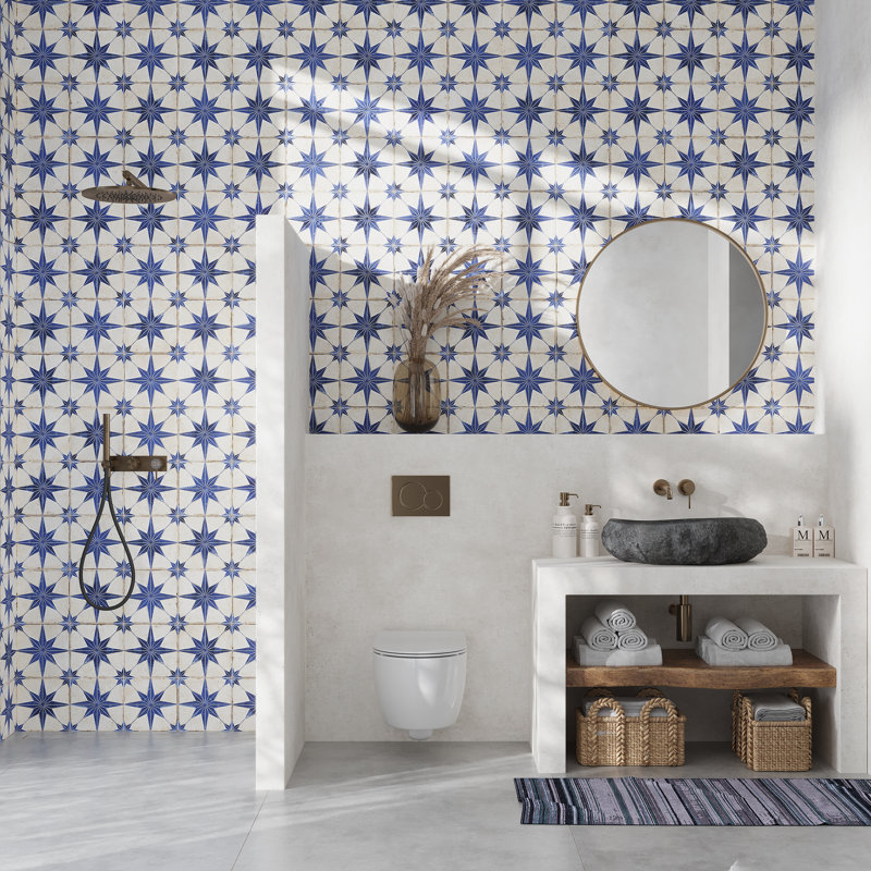 Carreau de sol et mur carré en porcelaine blanche 9 x 9 Palmera (6,96 pieds carrés / caisse) - paquet de 13, Blanc / beige