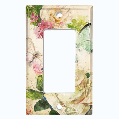 Flower Rose Butterfly 2 Patterned 1 - Gang Rocker Standard Wall Plate