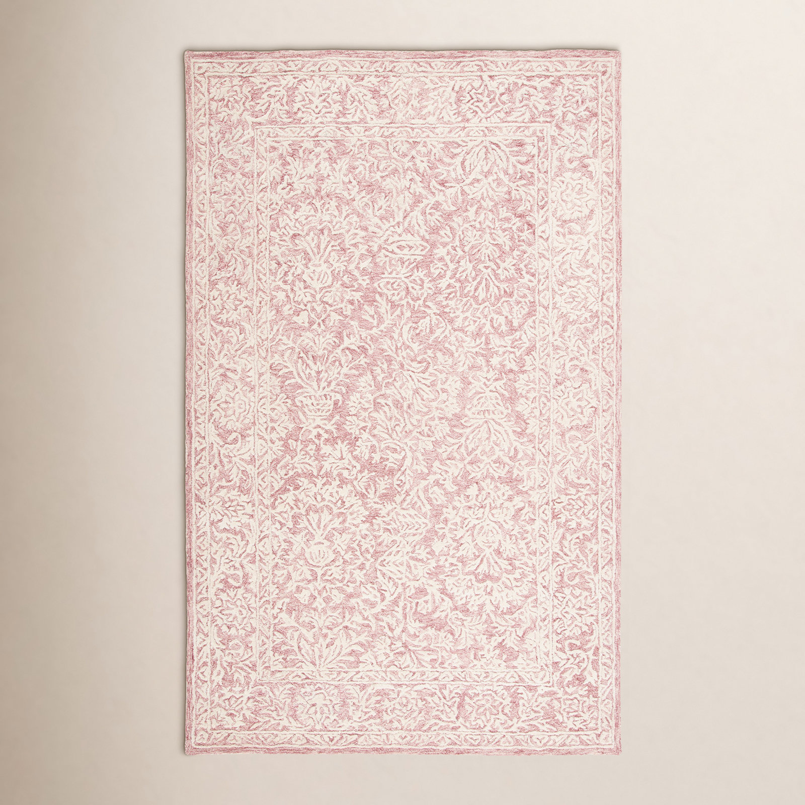 Teasdale Oriental Handmade Tufted Wool Area Rug in Pink/Ivory, Rectangle 8' x 10'