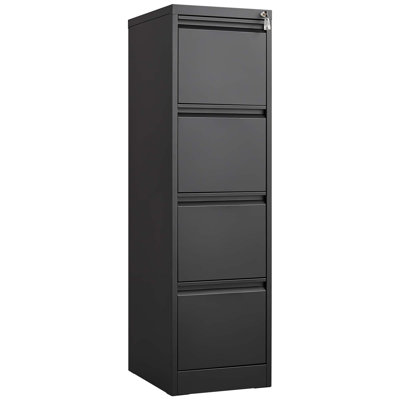4 Drawer File Cabinet With Lock Metal Vertical File Storage Cabinet Office Home Steel Vertical File Cabinet For A4 Legal/Letter Size Narrow File Cabin by Latitude Run