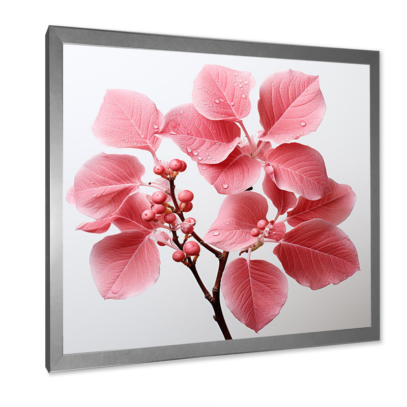 «Pink Leaves Rose Radiance» sur toile, Cadre simple argenté, H 36 po x l 36 po x P 1,5 po