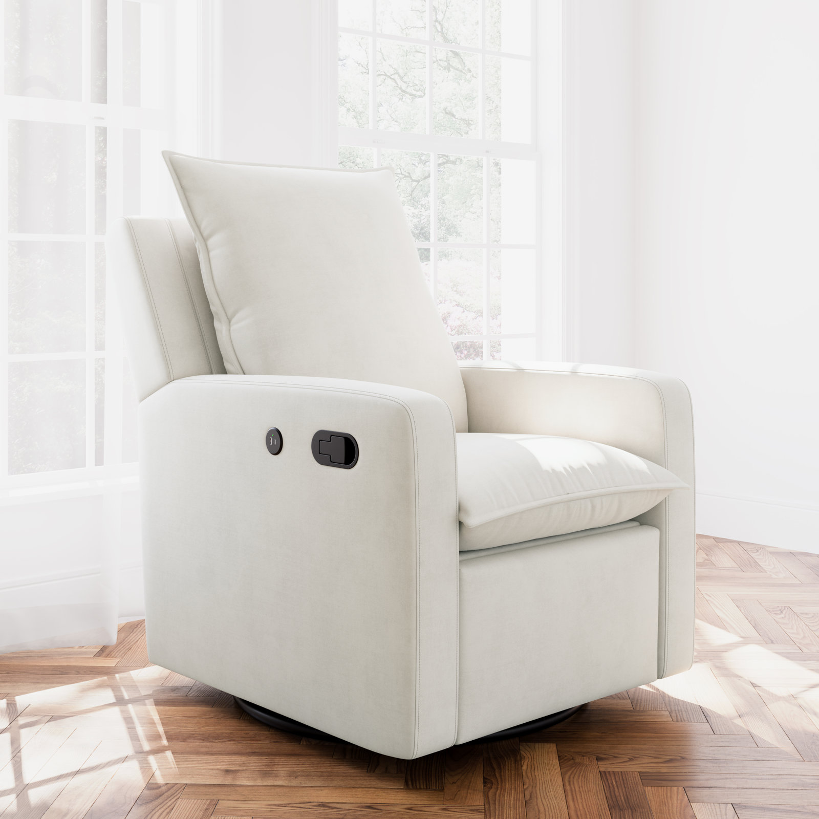 Storkcraft Timeless Recline Glider with USB, Ivory Polyester Blend