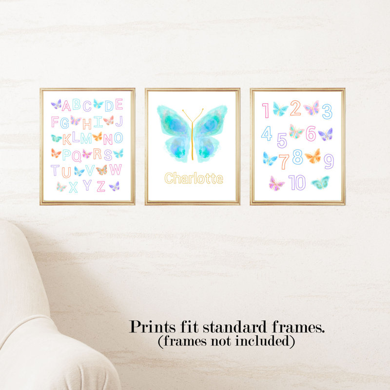Papillon avec ABC 123, ensemble de 3 impressions sur papier, H 14 po x l 11 po x P 0,063 po, Oui