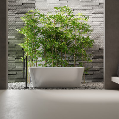  59" Acrylic Freestanding Bathtub for Adults, Oval Shape Design Soaking Bathroom Tub with Chrome Drain, Contemporary Stand Alone Bathtub
