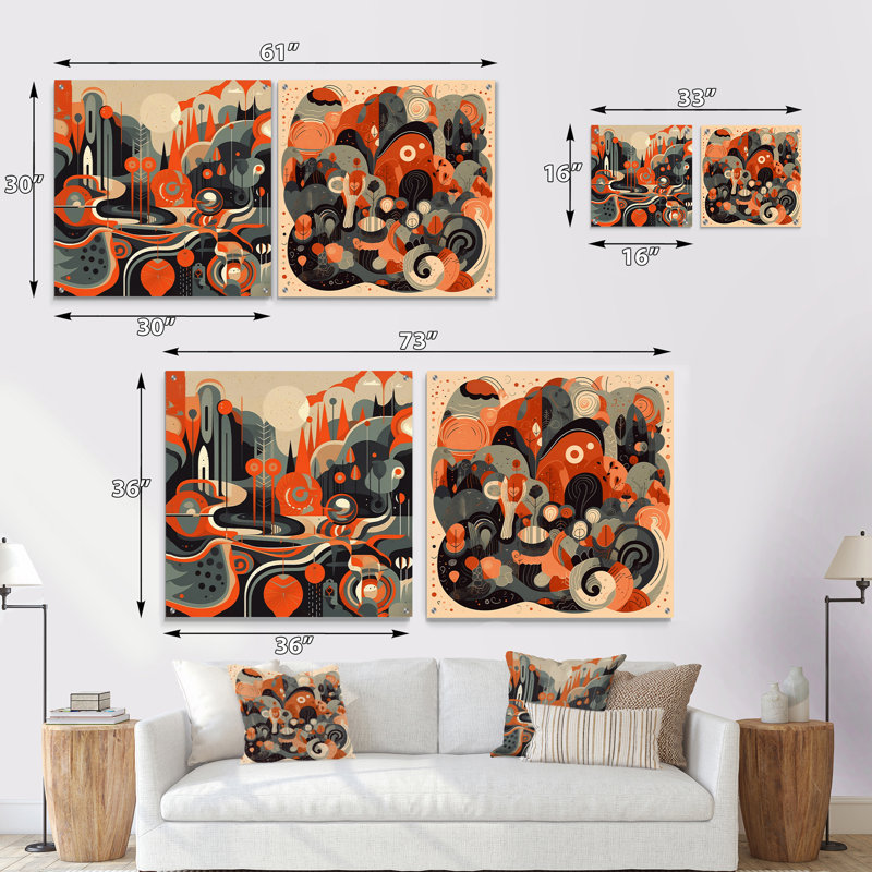 «Evolving Abstractions I» - Ensemble de 2 verres muraux abstraits en acrylique Mid-Century, H 36 po x l 73 po