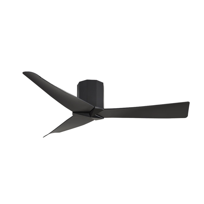 52 In. 3 Abs Blades Indoor Flush Mount Ceiling Fan Without Light, Black, Black