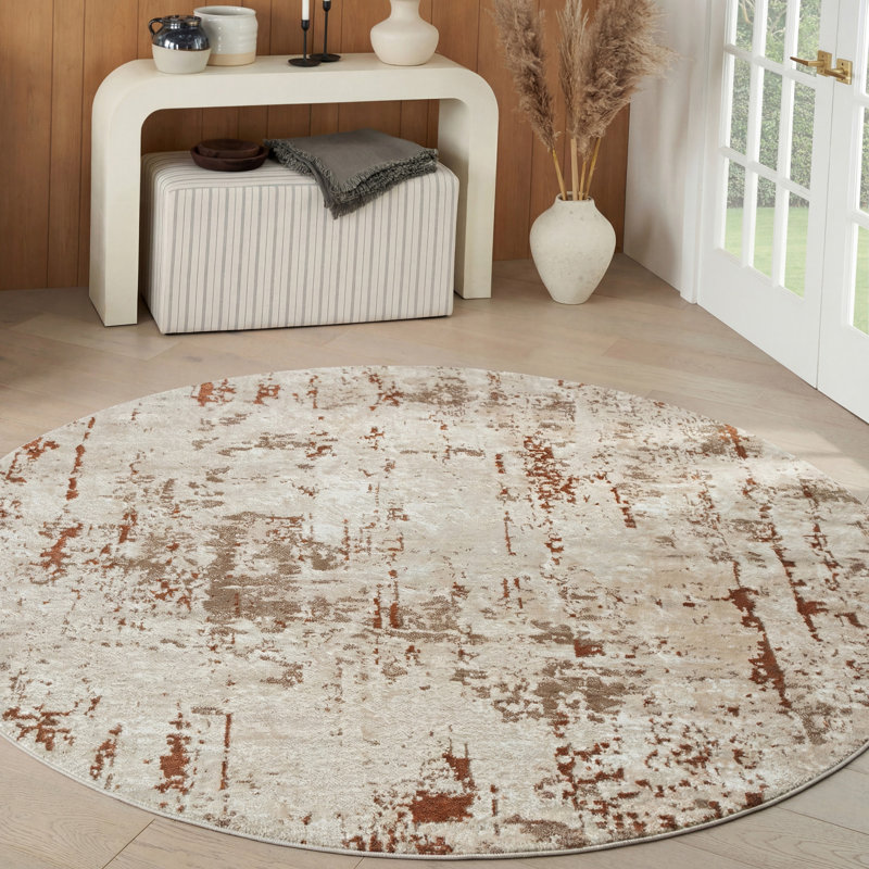 Bordas Machine Woven Abstract Area Rug, Round 5'3"
