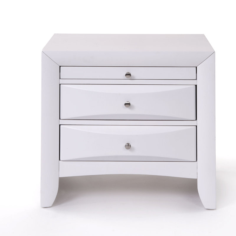 Table de chevet 1Pc avec finition blanche et deux tiroirs de rangement, Blanc