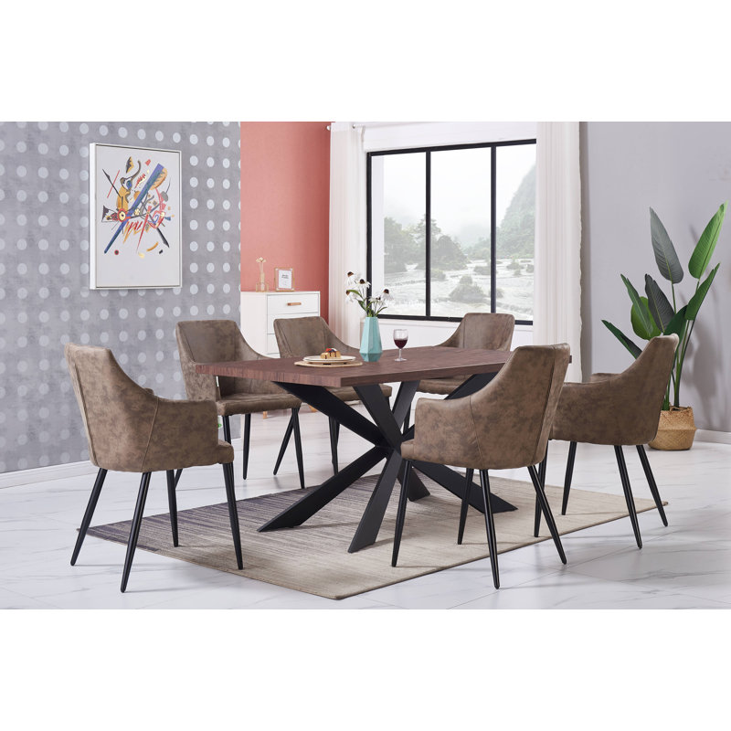 Eatonton 6 Person Dining set - a Rectangular Wooden Dining Table with Metal Legs and a Set of 6 Faux Leather Dining Chairs for Dining Room - Modern Dining Table Set
