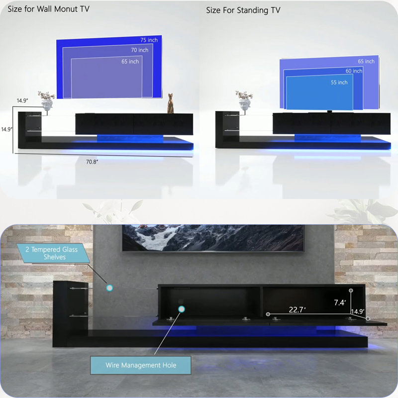 Full RGB Colour 31 Modes Changing Lights Remote RGB LED TV Stand, Black