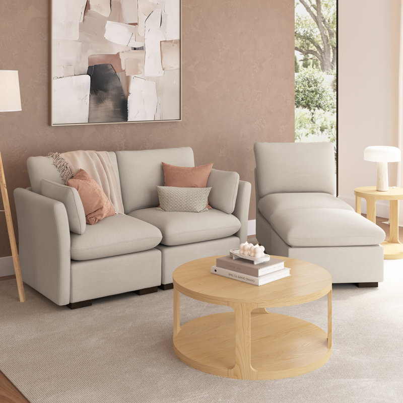 Stedman Modular 3-Seater Reversible Chaise Sectional, Living Room Furniture, Mist Taupe Polyester