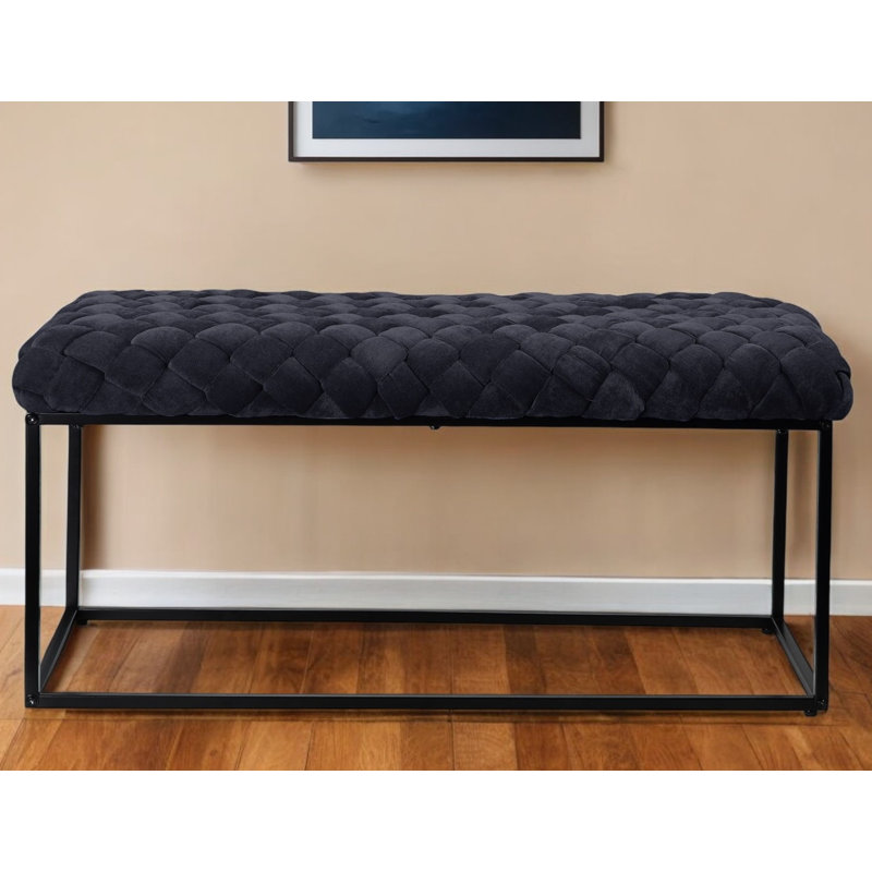 Banc rembourré 39 po en velours, Noir