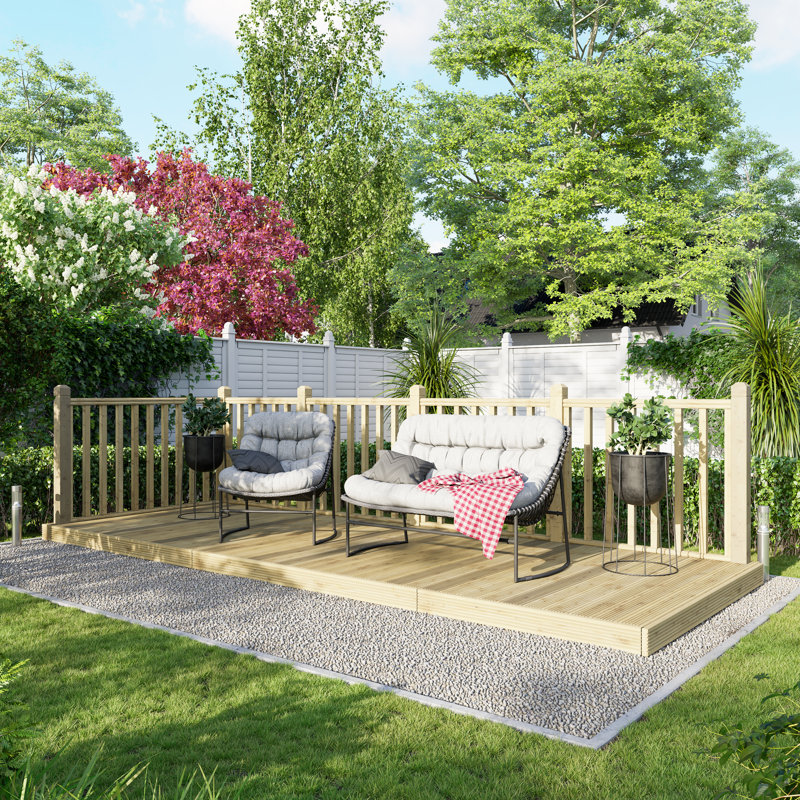 Powersheds 6 x 16ft Timber Pressure Treated Decking Kit - Handrails on Two Sides