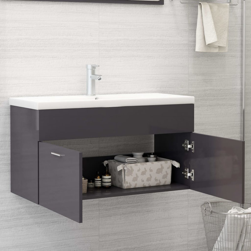 Geilich 900mm Single Bathroom Vanity with Integrated Ceramic Basin, High Gloss Gray
