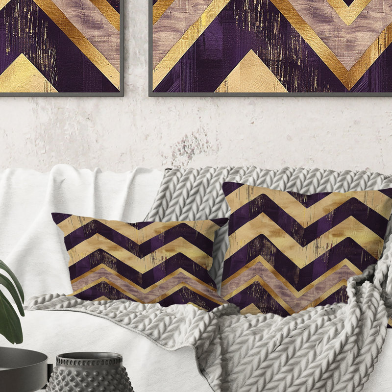 Chevron mauve majestueux I - coussin décoratif traditionnel, H 16 po x l 16 po