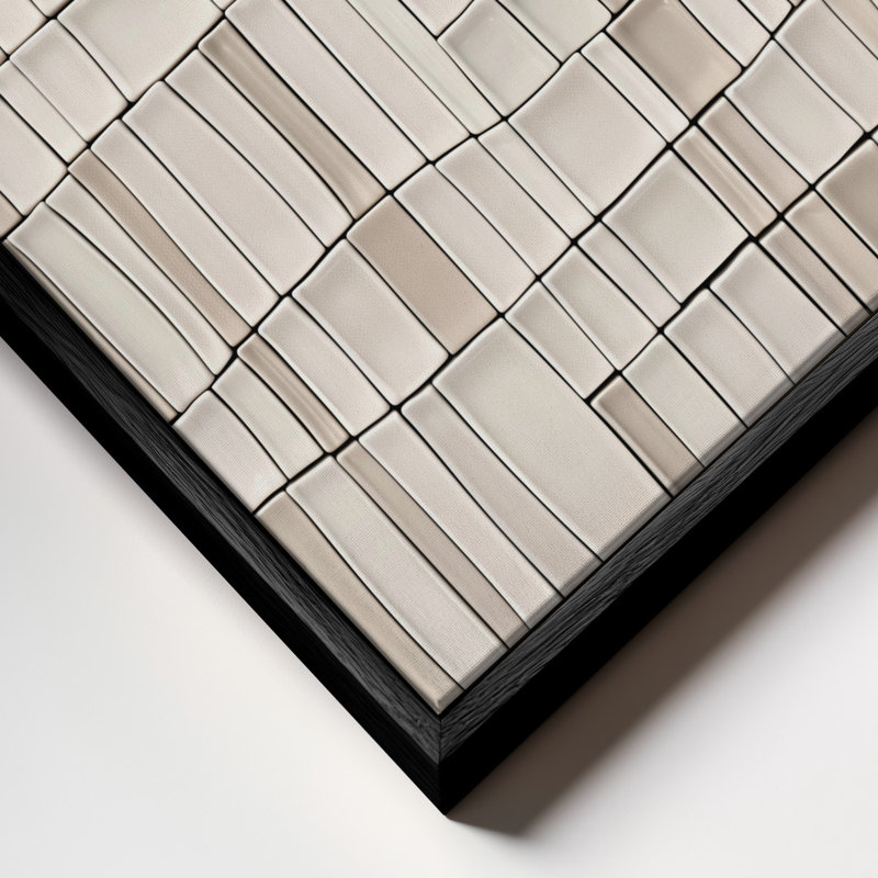 «Tiles nAo2» par Alma - art sur toile blanc et beige avec motif de lignes verticales géométriques | 20 po x 20 po | Cadre noir