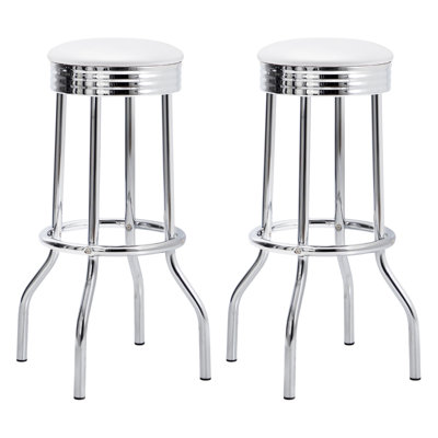 Midge White Upholstered Metal Swivel Bar Stool  (2 Of Set)