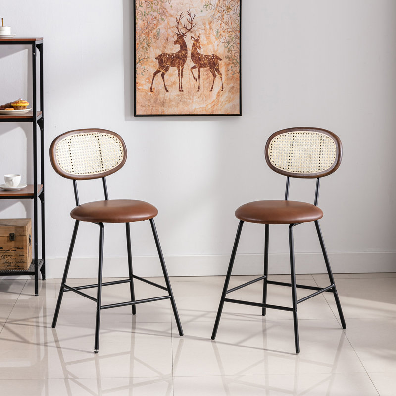 Jaago 17.7" Rattan Counter Stool, Brown, 2
