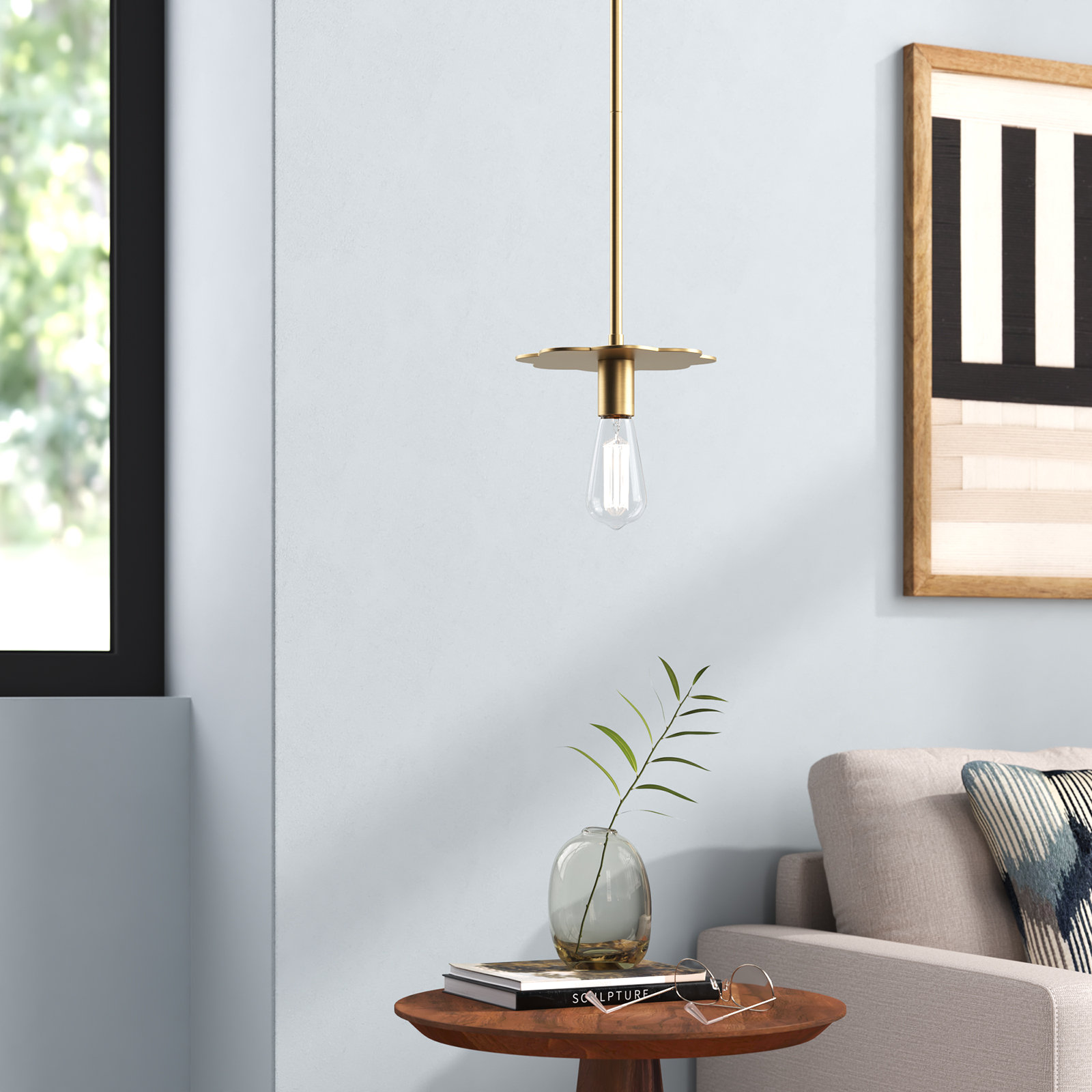 Thane Single Light Dimmable Pendant, Natural Brass